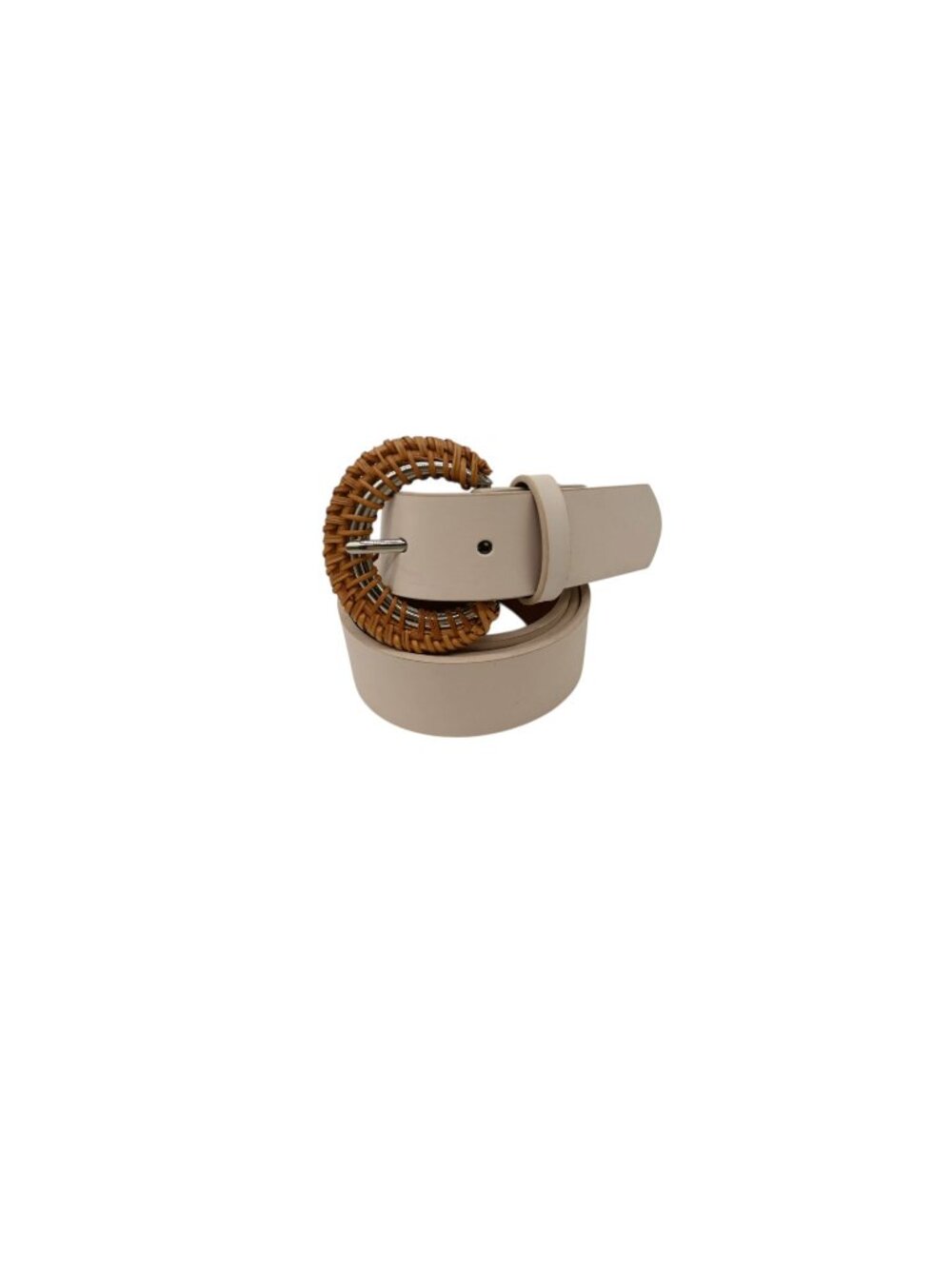 Nordstrom Rack Faux Leather Belt Sz S Creme Beige Boho Woven Rattan Buckle